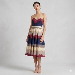 Corey Lynn Calter Strapless Pink Blue Cream Dress Wirh Pockets Size 2